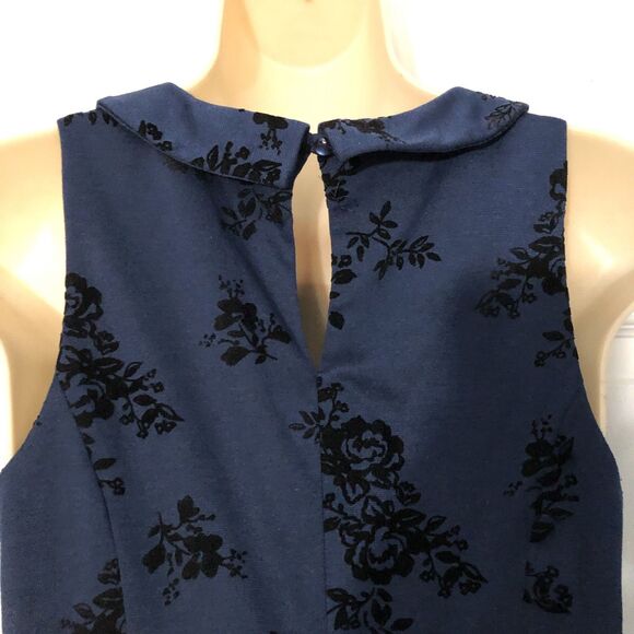 Lauren Conrad Dress 4 Blue Brocade Fit & Flare Sleeveless Peter Pan Collar Zip - Picture 8 of 9